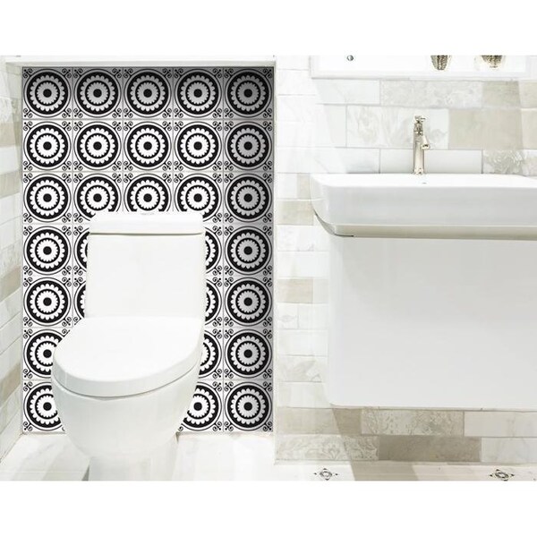 Homeroots 8 x 8 in. Black & White Posy Peel & Stick Removable Tiles - 399984