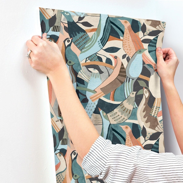 York Wallcoverings Fauvist Flock Coral and Aqua Wallpaper - AG2016
