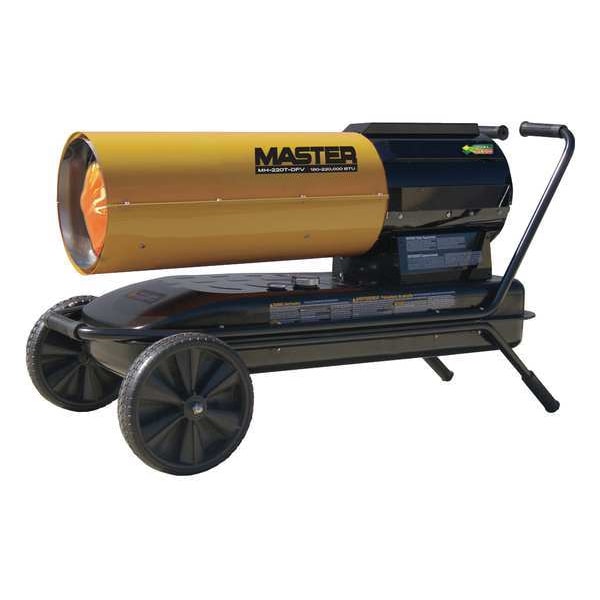 Master Portable Oil and Kerosene Torpedo Heater, 222000 BtuH, Diesel, Kerosene, 685 cfm, 13 gal - MH-220T-SDR