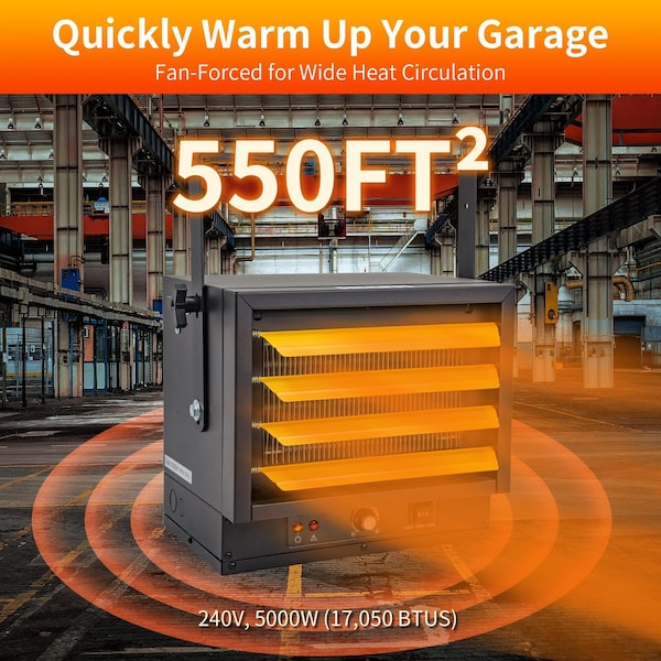Edendirect 5000W Black Electric Garage Heater Micathermic Space Heater, 3 Heat Setting Control - HGM-50