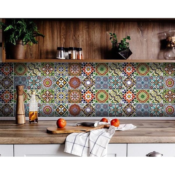 Homeroots 4 x 4 in. Mediterranean Mash Red Mosaic Peel & Stick Tiles - 399850