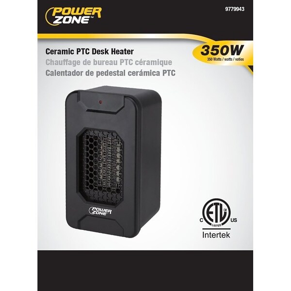 Powerzone Ceramic PTC Desk Heater, 2.92 A, 120 V, 350 W Heating, 1-Heating Stage, Black - HT1193