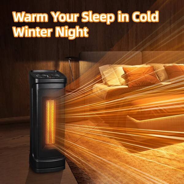 Edendirect 1500W Electric Portable Ceramic Heaters with 70deg Oscillating Room Tower Heater for Office Bedroom - IR-HT1017