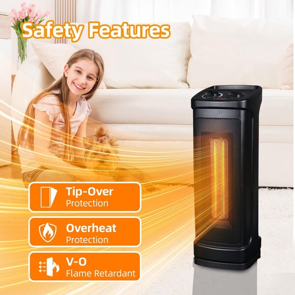 Edendirect 1500W Electric Portable Ceramic Heaters with 70deg Oscillating Room Tower Heater for Office Bedroom - IR-HT1017