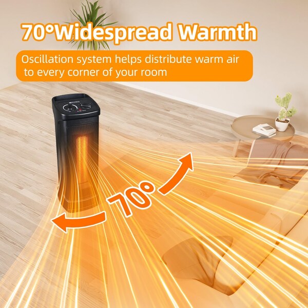 Edendirect 1500W Electric Portable Ceramic Heaters with 70deg Oscillating Room Tower Heater for Office Bedroom - IR-HT1017