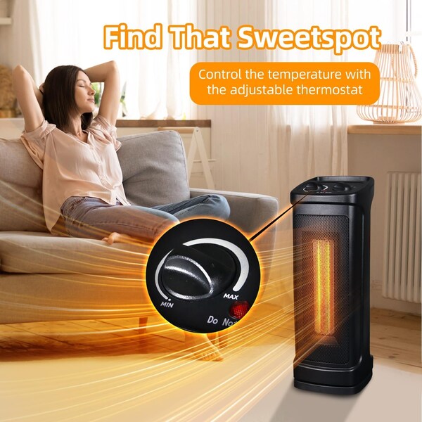 Edendirect 1500W Electric Portable Ceramic Heaters with 70deg Oscillating Room Tower Heater for Office Bedroom - IR-HT1017