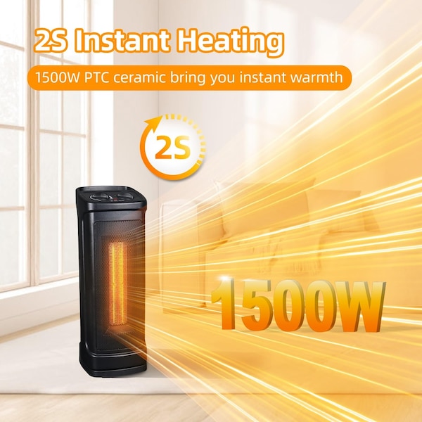 Edendirect 1500W Electric Portable Ceramic Heaters with 70deg Oscillating Room Tower Heater for Office Bedroom - IR-HT1017