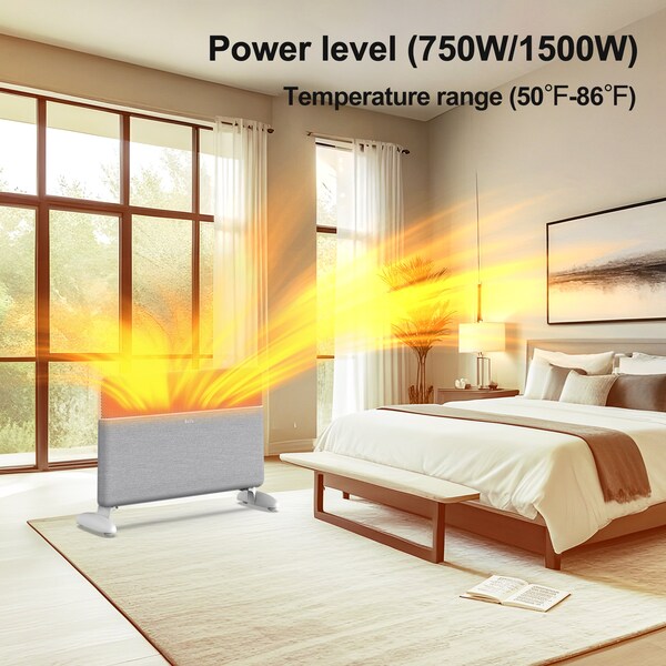 Edendirect 1500W Electric Tower Ceramic Heater, White, Tip-Over Protection, Wi-Fi Control - NCA1-4.5-PRO FABRIC W