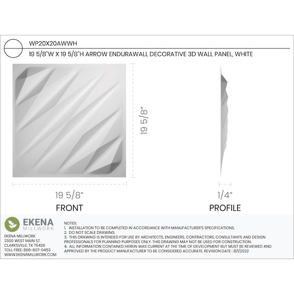 Ekena Millwork 19 5/8in. W x 19 5/8in. H Arrow EnduraWall Decorative 3D Wall Panel, White, 10PK - WP20X20AWWH-CASE-10