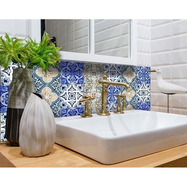 Homeroots 5 x 5 in. Bella Mix Mosaic Yellow Removable Peel & Stick Tiles - 400251