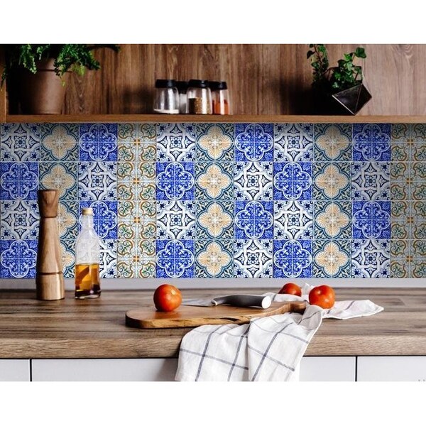 Homeroots 5 x 5 in. Bella Mix Mosaic Yellow Removable Peel & Stick Tiles - 400251