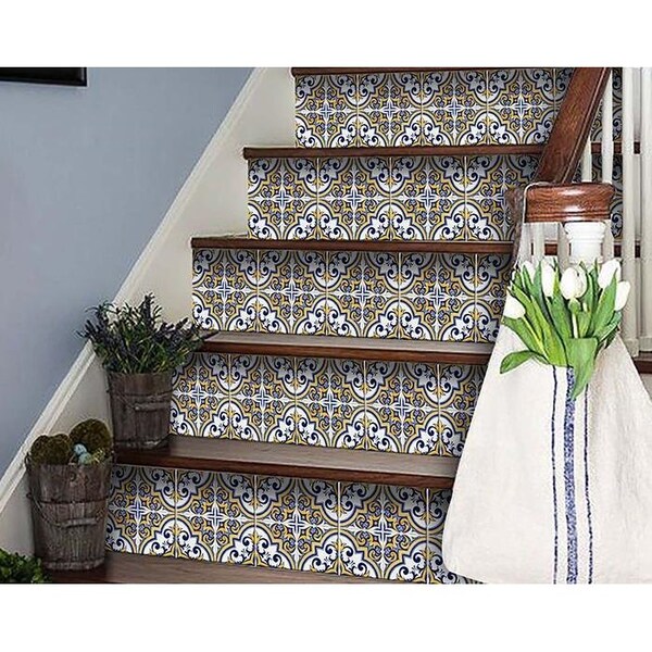 Homeroots 7 x 7 in. Neutral Yellow Gina Peel & Stick Removable Tiles - 400183