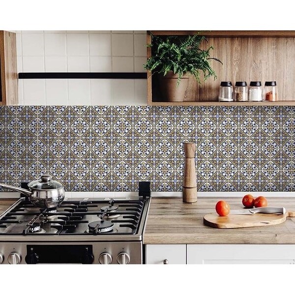 Homeroots 7 x 7 in. Neutral Yellow Gina Peel & Stick Removable Tiles - 400183