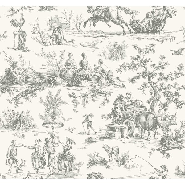 York Wallcoverings Seasons Toile Grey Wallpaper - GR5922