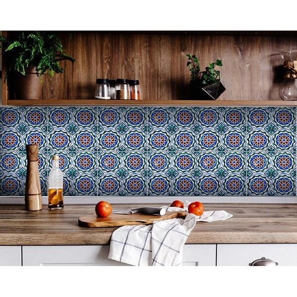 Homeroots 8 x 8 in. Augustine Blue Removable Peel & Stick Tiles - 400294