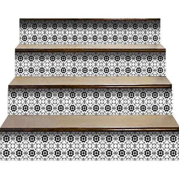 Homeroots 7 x 7 in. Black & White Gerber Peel & Stick Removable Tiles - 399968