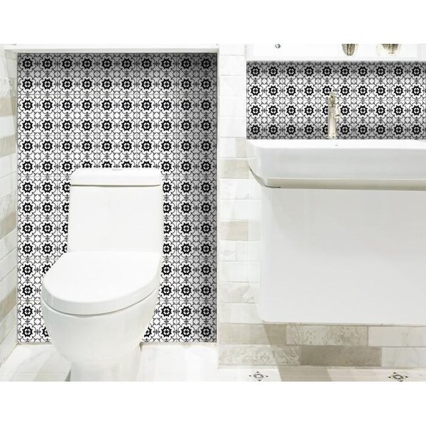 Homeroots 7 x 7 in. Black & White Gerber Peel & Stick Removable Tiles - 399968