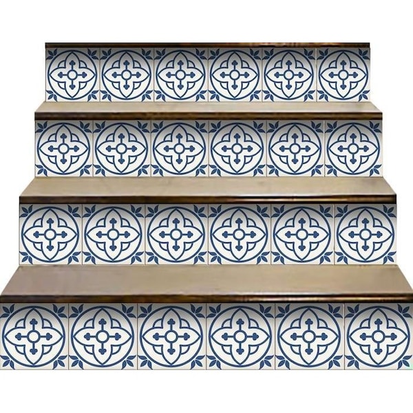 Homeroots 7 x 7 in. Tulipa Blue & White Peel & Stick Removable Tiles - 399848