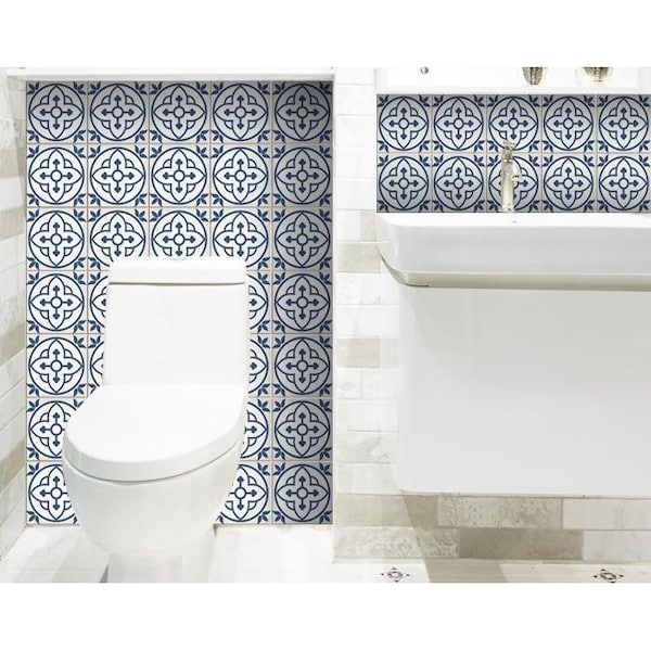 Homeroots 7 x 7 in. Tulipa Blue & White Peel & Stick Removable Tiles - 399848