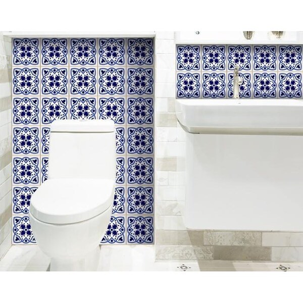 Homeroots 6 x 6 in. Blue & White Mosaic Peel & Stick Removable Tiles - 399827