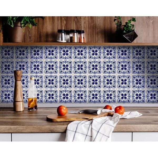 Homeroots 6 x 6 in. Blue & White Mosaic Peel & Stick Removable Tiles - 399827