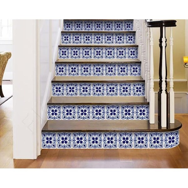 Homeroots 6 x 6 in. Blue & White Mosaic Peel & Stick Removable Tiles - 399827