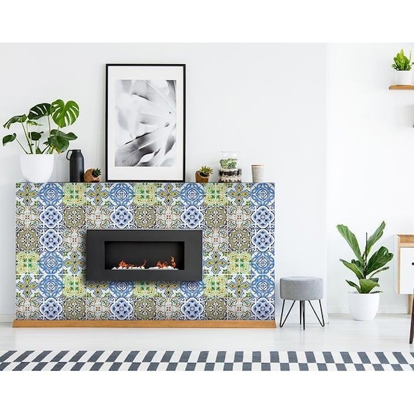 Homeroots 6 x 6 in. Cana Multi Blue Mosaic Peel & Stick Tiles - 400322