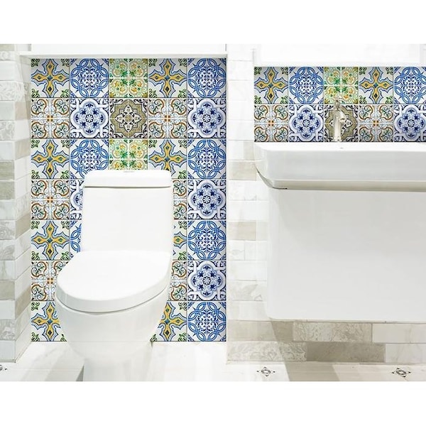 Homeroots 6 x 6 in. Cana Multi Blue Mosaic Peel & Stick Tiles - 400322