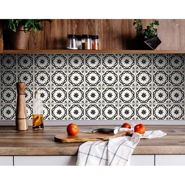 Homeroots 8 x 8 in. Black & White Rolla Peel & Stick Removable Tiles - 399949