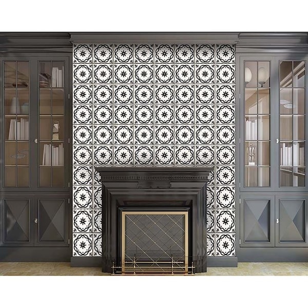 Homeroots 8 x 8 in. Black & White Rolla Peel & Stick Removable Tiles - 399949