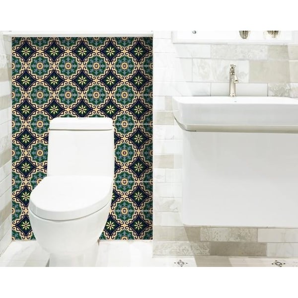 Homeroots 6 x 6 in. Agean Blue & Green Peel & Stick Tiles - 400057