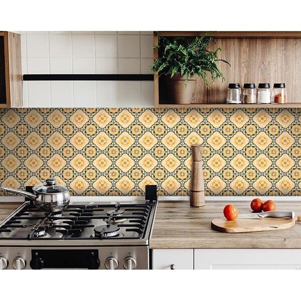 Homeroots 4 x 4 in. Golden Yellow Deco Peel & Stick Removable Tiles - 400075