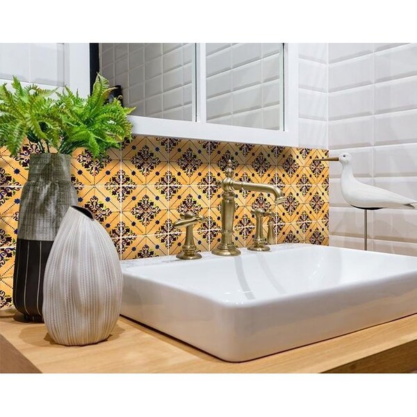 Homeroots 8 x 8 in. Golden Rio Yellow Removable Peel & Stick Tiles - 400349
