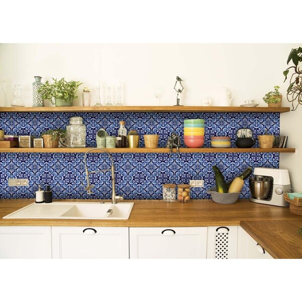 Homeroots 5 x 5 in. Blue Bali Removable Peel & Stick Tiles - 400236