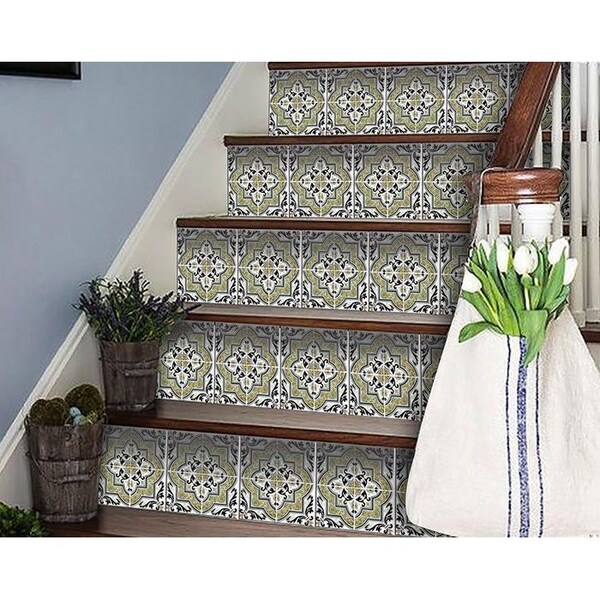 Homeroots 5 x 5 in. Vintage Aegean Olive Green Removable Peel & Stick Tiles - 400205