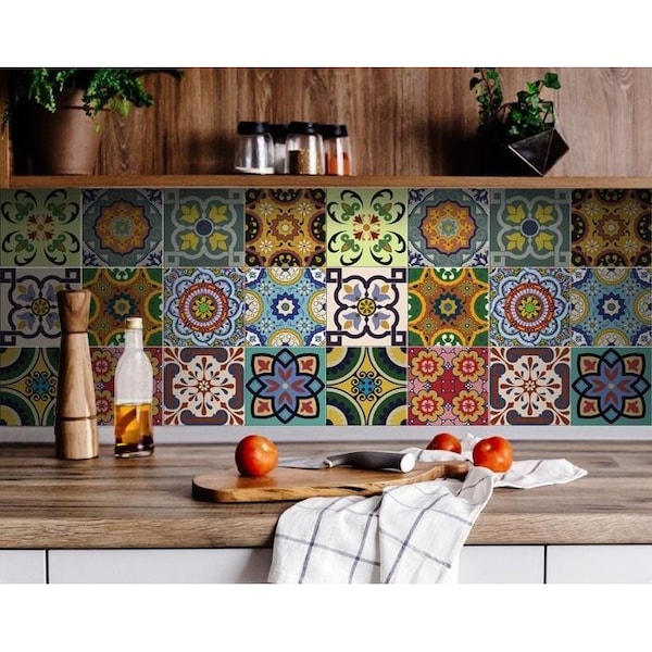 Homeroots 6 x 6 in. Auguri Flora Green Peel & Stick Removable Tiles - 400017
