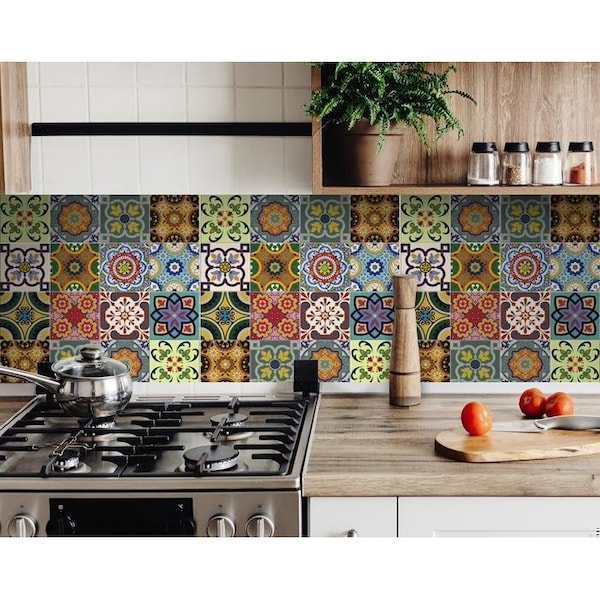 Homeroots 6 x 6 in. Auguri Flora Green Peel & Stick Removable Tiles - 400017