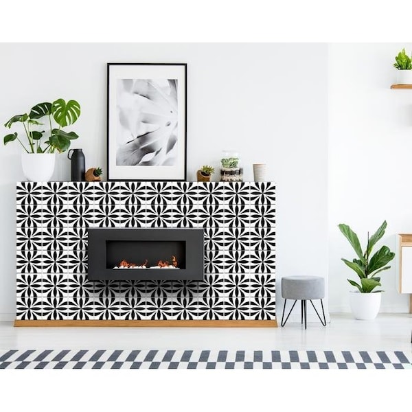 Homeroots 4 x 4 in. Black & White Colla Peel & Stick Removable Tiles - 399925
