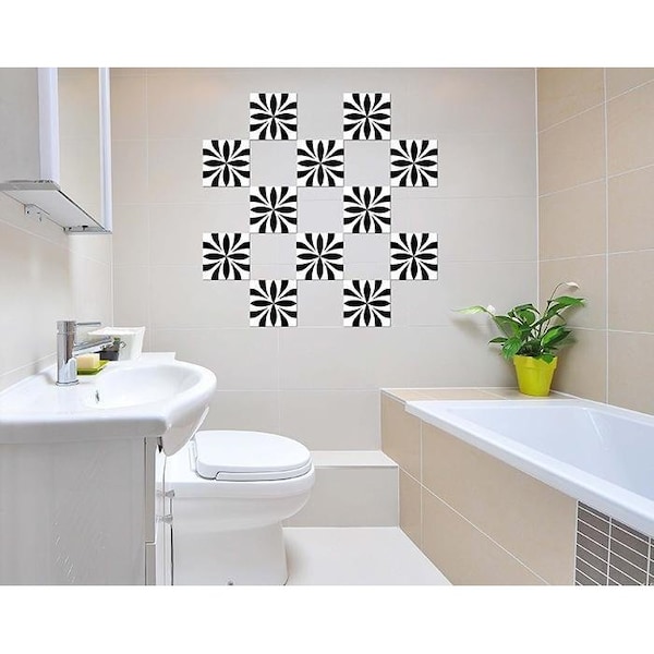 Homeroots 4 x 4 in. Black & White Colla Peel & Stick Removable Tiles - 399925