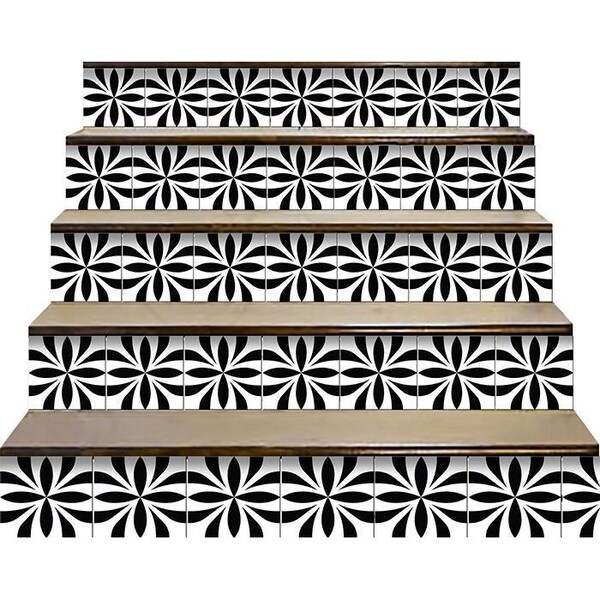 Homeroots 4 x 4 in. Black & White Colla Peel & Stick Removable Tiles - 399925