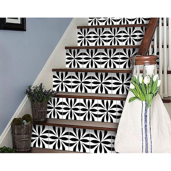 Homeroots 4 x 4 in. Black & White Colla Peel & Stick Removable Tiles - 399925