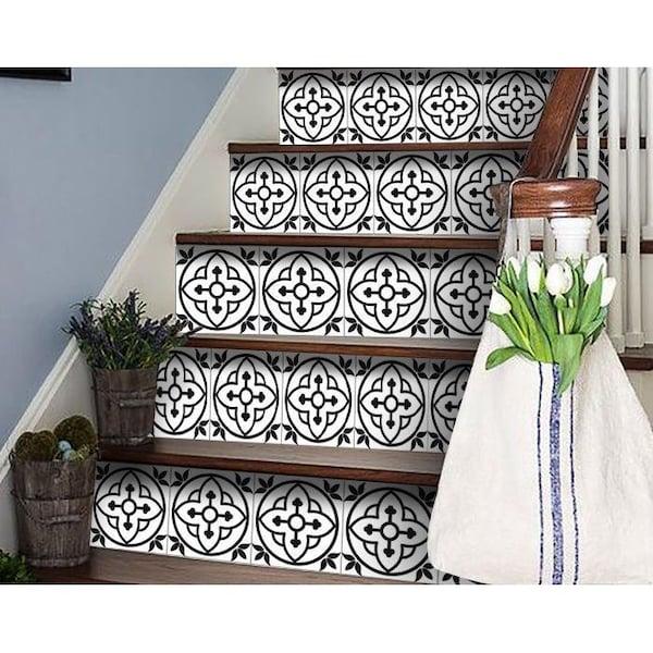 Homeroots 7 x 7 in. Tulipa White & Gray Peel & Stick Removable Tiles - 399903
