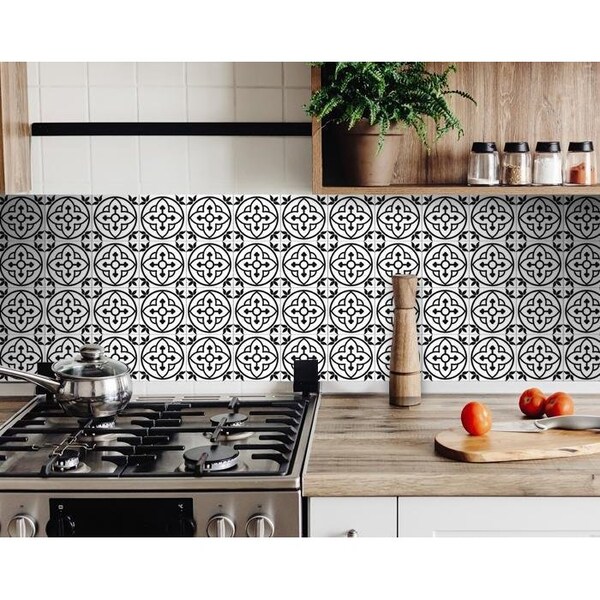 Homeroots 7 x 7 in. Tulipa White & Gray Peel & Stick Removable Tiles - 399903
