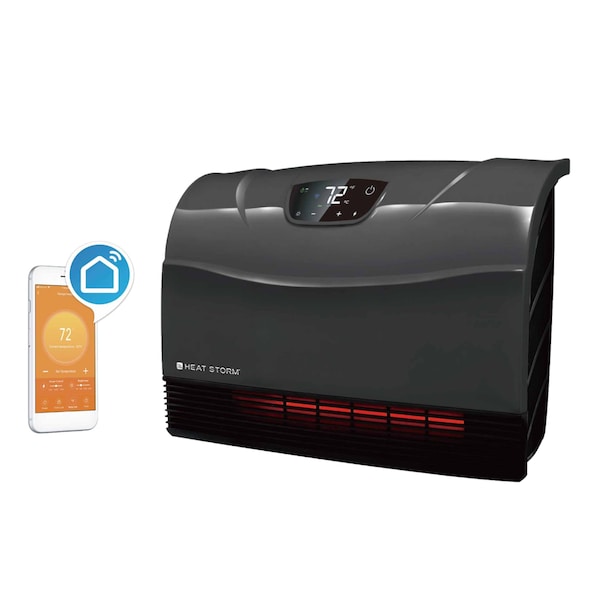 Heat Storm Infrared Space Heater, WIFI, Wall Mount, Digital Display, Adjustable Thermostat, 1500W, 120V, White - HS-1500-PHXG-WI