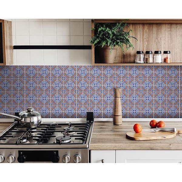 Homeroots 8 x 8 in. Blue Rust Zio Removable Peel & Stick Tiles - 400244