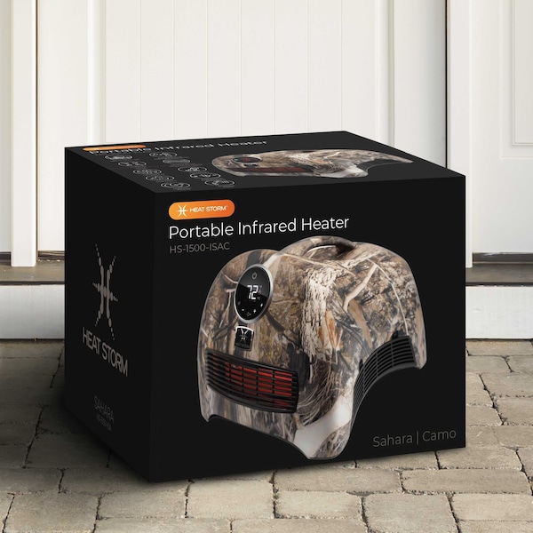 Heat Storm Infrared Space Heater, Floor Style, 1500W, Digital Thermostat, 120V, Portable w/Handle, Camouflage - HS-1500-ISAC