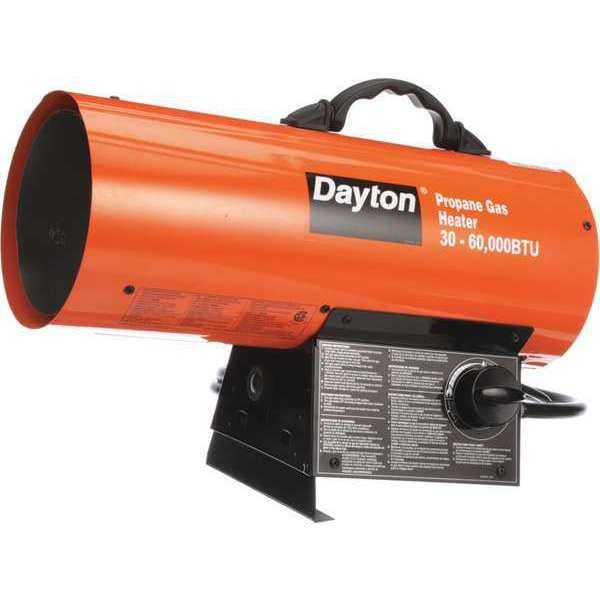 Dayton Portable Gas Torpedo Heater, Liquid Propane, Continuous Spark, 8 1/8 in Wx 19 5/16 in L - 3VE54