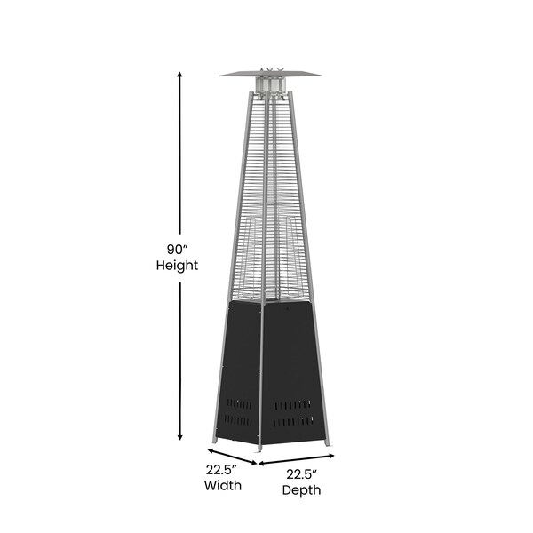 Flash Furniture Sol Patio Outdoor Heating-Black Stainless Steel Pyramid 42,000 BTU Propane Heater w/Wheels - NAN-FSDC-02-BK-GG