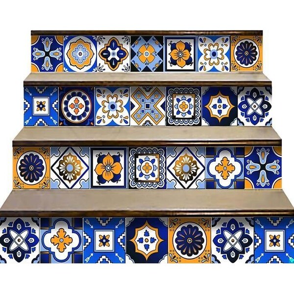 Homeroots 5 x 5 in. Shades of Blue & Yellow Mosaic Peel & Stick Removable Tiles - 400433