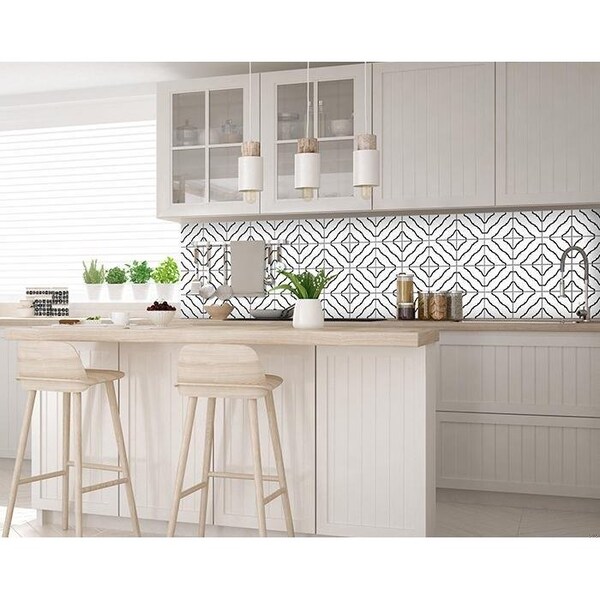 Homeroots 8 x 8 in. Black & White XL Prism Peel & Stick Removable Tiles - 399919